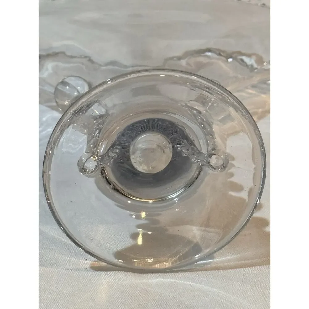 Imperial Glass Candlewick Clear Fan Vase 8.5” Beaded Rim Bubble Handles Vintage